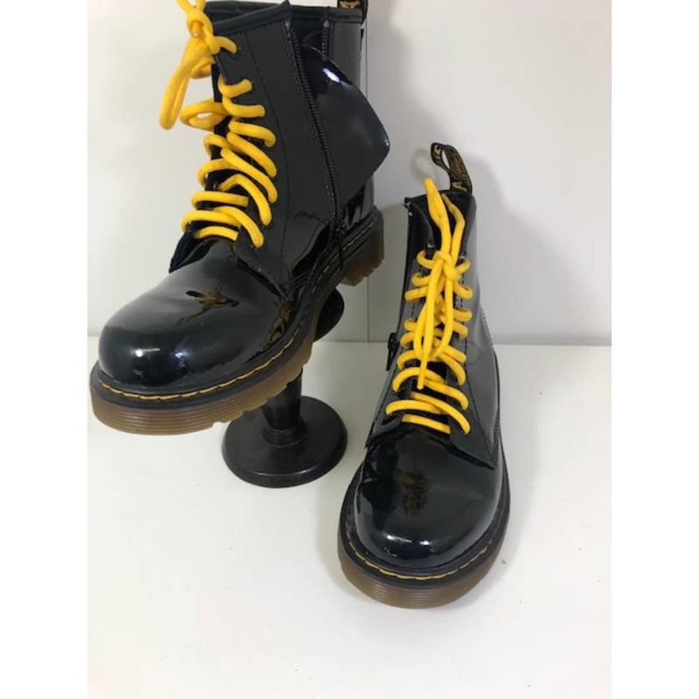 Dr. Martens 1460J Black Patent Leather Lace Up Side Zip Ankle Boots Youth US 3M - Picture 3 of 6
